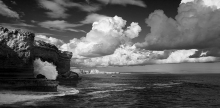 Black and white and colour photos along the Great Ocean Road between Queenscliff and Cape Nelson.